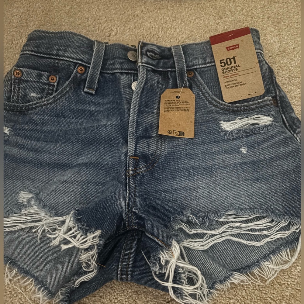 Levi's Blue Jean Shorts Distressed Raw Hem